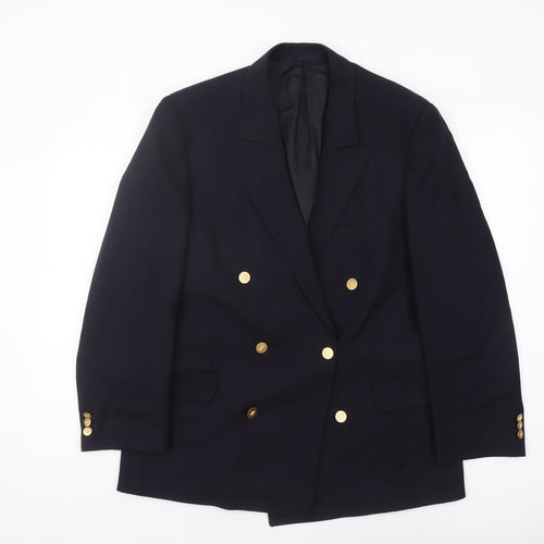 Jaeger Men's Blue Double-Breasted Wool Blazer 48S