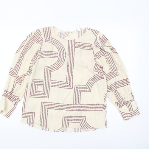 H&M Women's Ivory Geometric Blouse Size 10 Casual