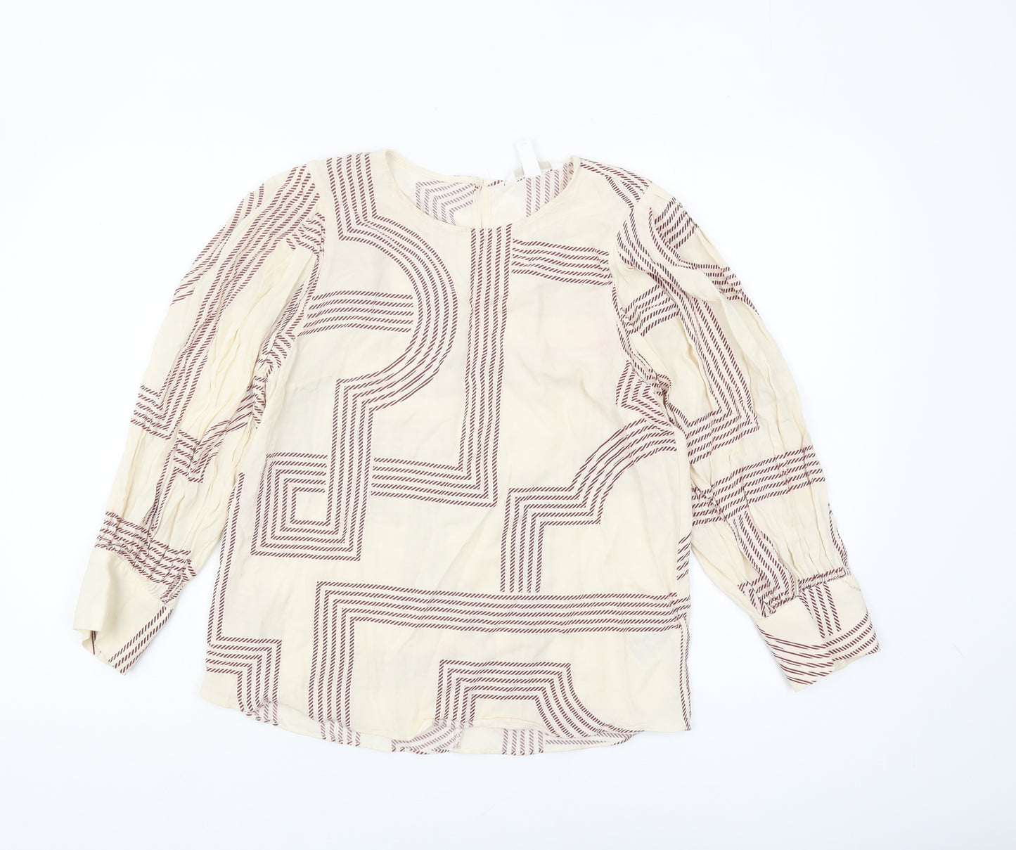 H&M Women's Ivory Geometric Blouse Size 10 Casual