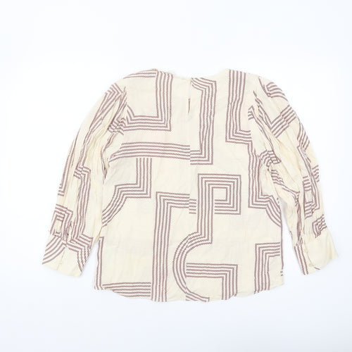 H&M Women's Ivory Geometric Blouse Size 10 Casual