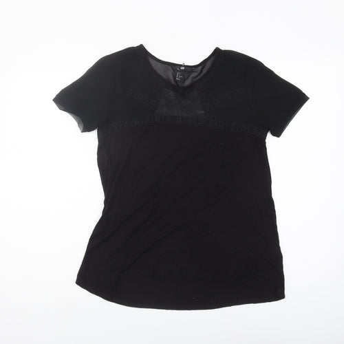 H&M Women's Black Lace Accent Short Sleeve T-Shirt