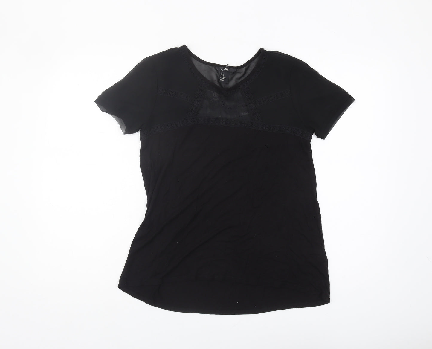 H&M Women's Black Lace Accent Short Sleeve T-Shirt