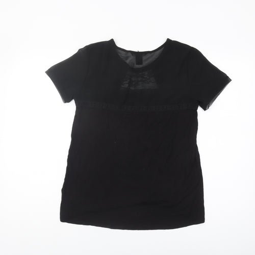 H&M Women's Black Lace Accent Short Sleeve T-Shirt