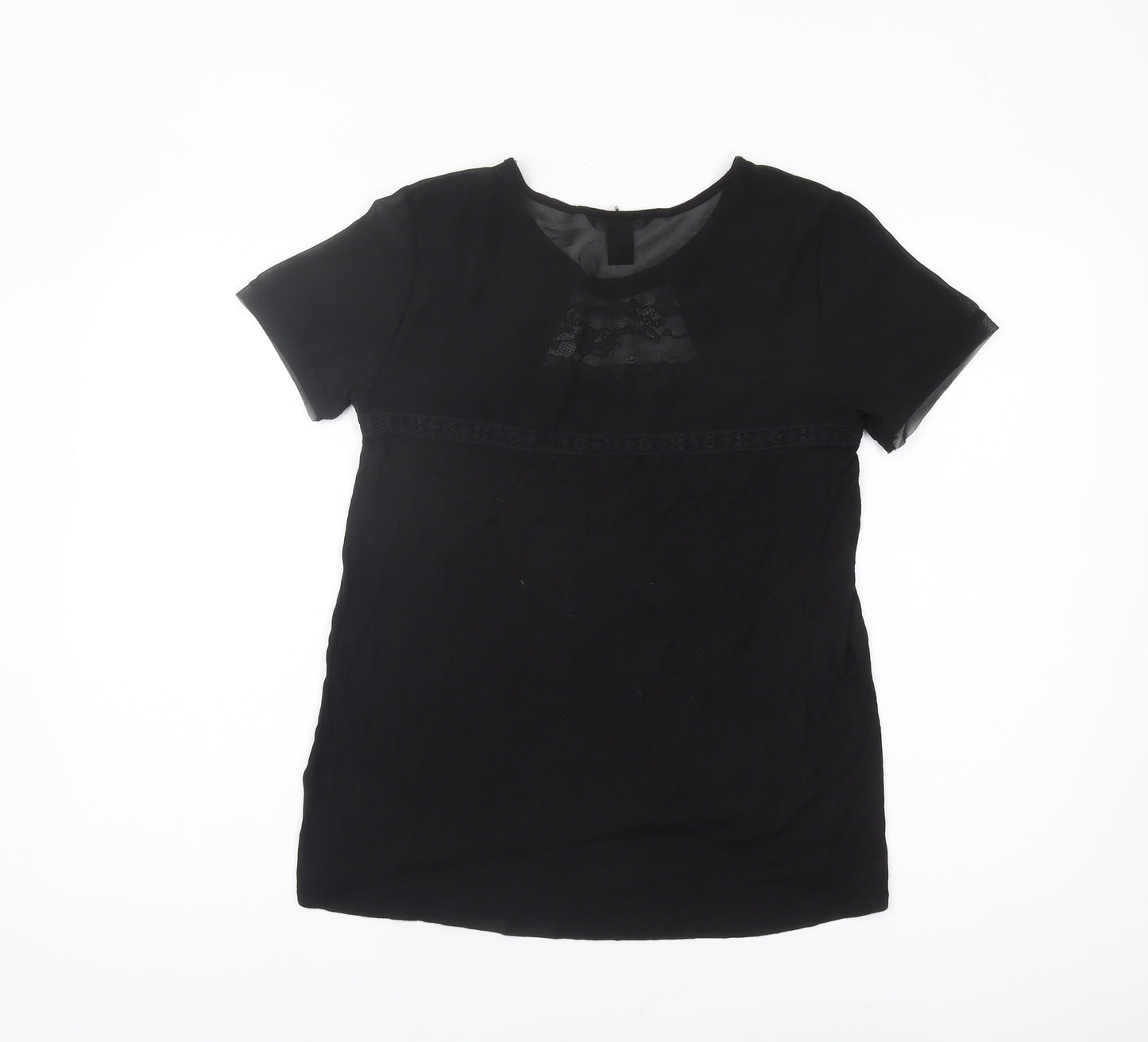 H&M Women's Black Lace Accent Short Sleeve T-Shirt