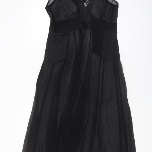 Warehouse Women's Black Sheer Sleeveless V-Neck Dress