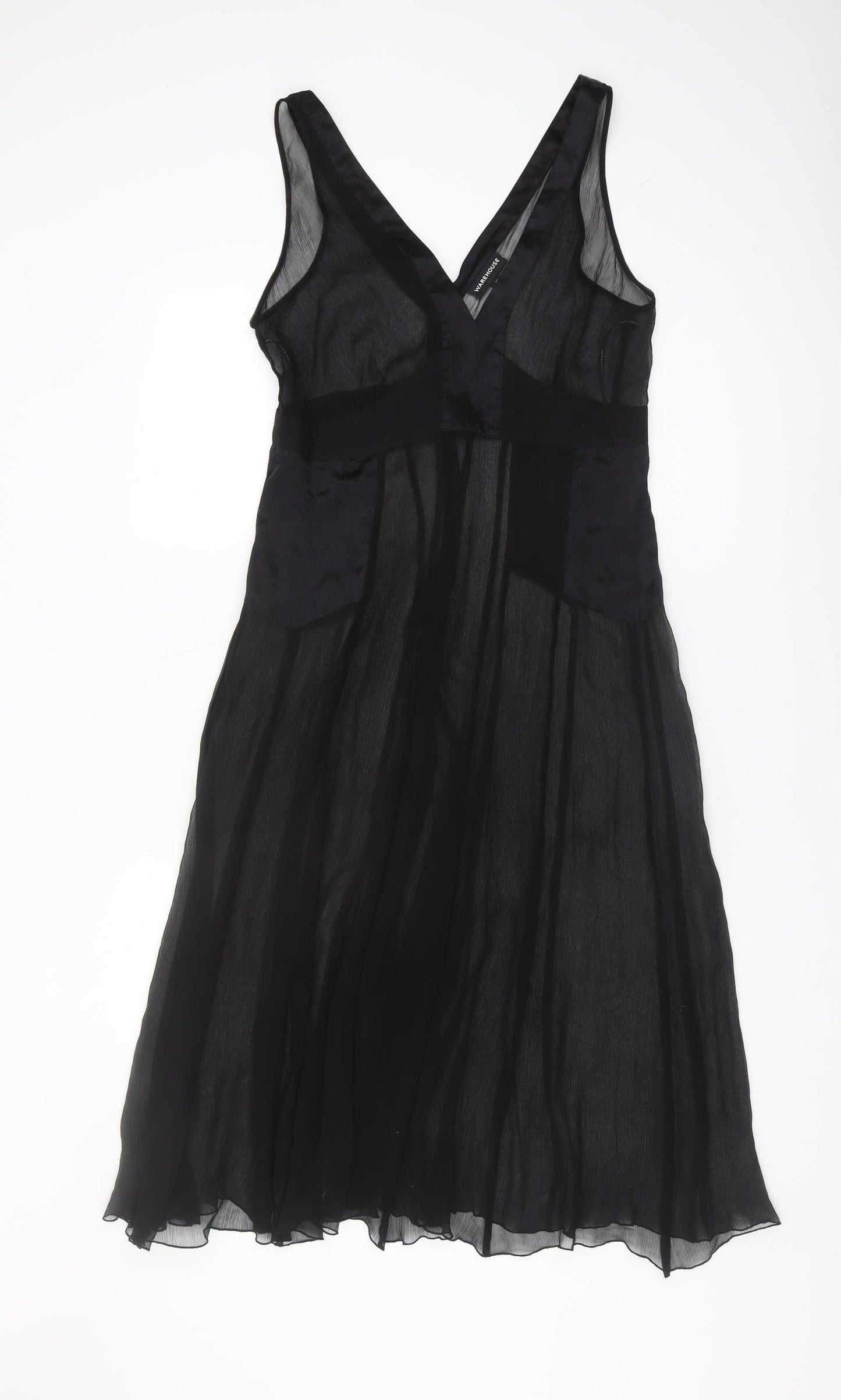 Warehouse Women's Black Sheer Sleeveless V-Neck Dress