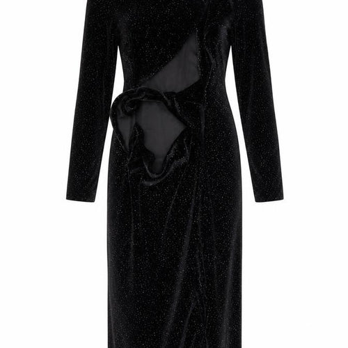 Boohoo Women's Black Glitter Velvet Midi Dress