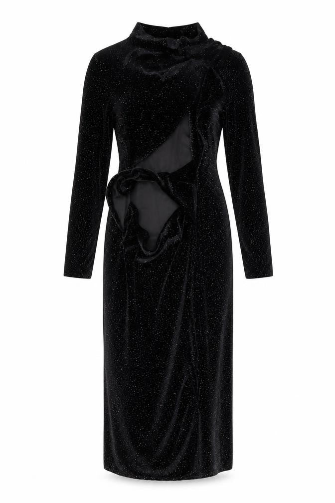 Boohoo Women's Black Glitter Velvet Midi Dress