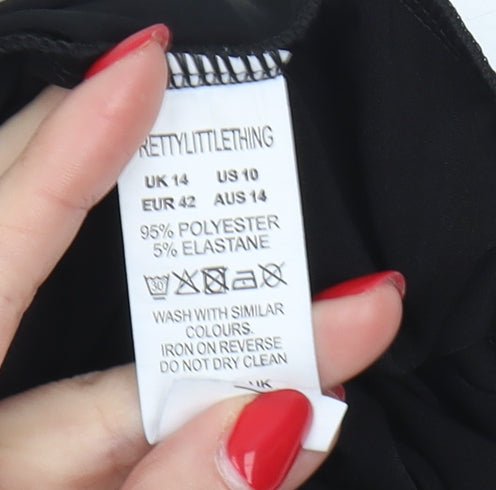 PrettyLittleThing Black Long Sleeve Dress, Size 14 Women