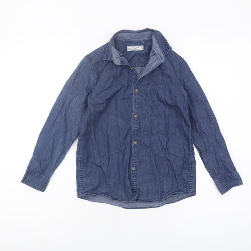 Next Boys Blue Button-Up Shirt 8 Years Geometric Long Sleeve