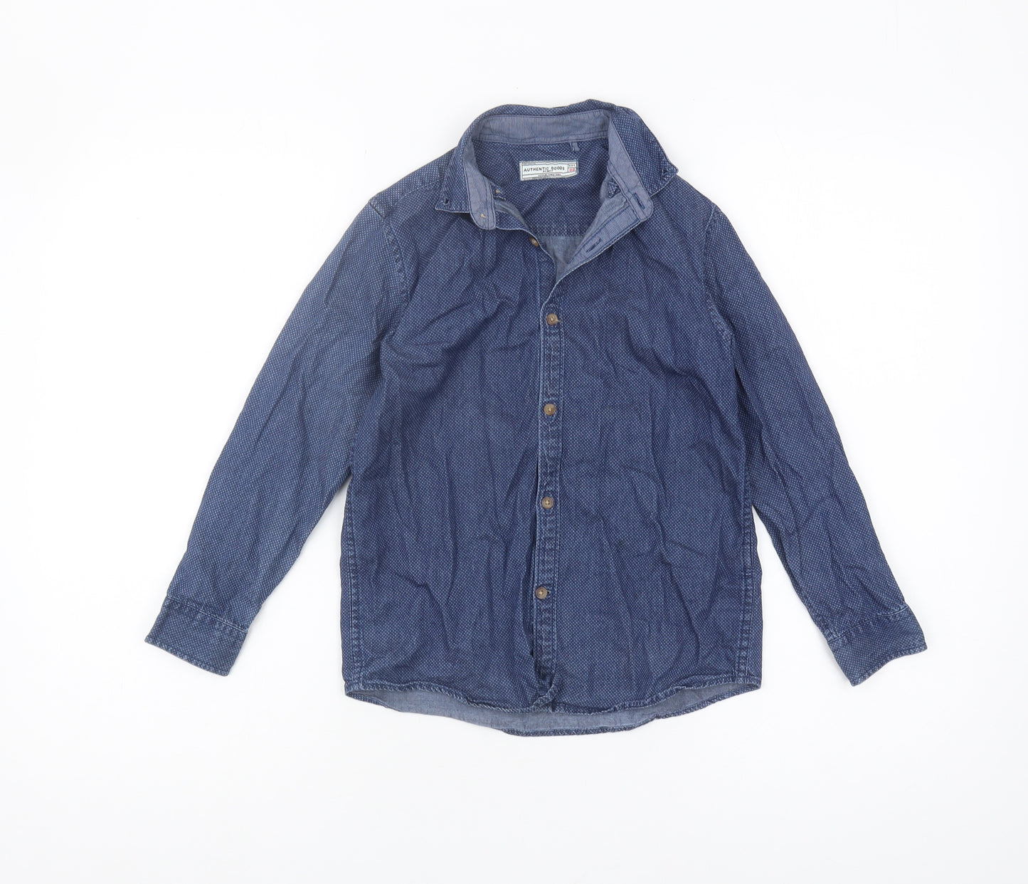 Next Boys Blue Button-Up Shirt 8 Years Geometric Long Sleeve