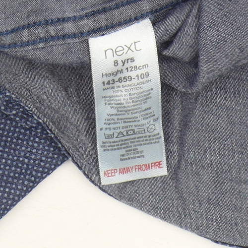 Next Boys Blue Button-Up Shirt 8 Years Geometric Long Sleeve
