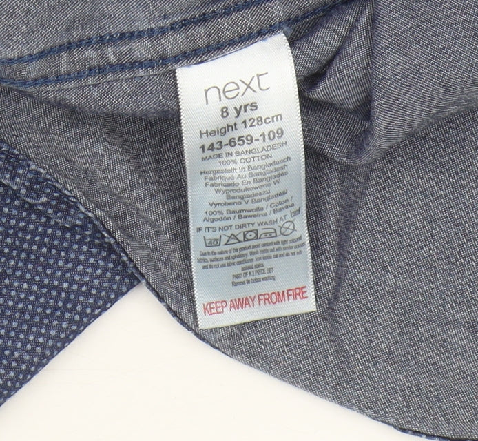Next Boys Blue Button-Up Shirt 8 Years Geometric Long Sleeve