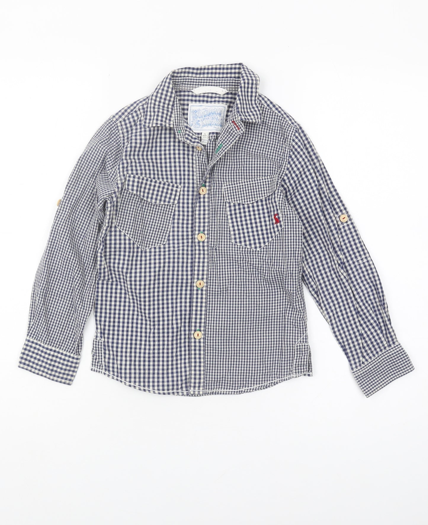Joules Boys Blue Check Button-Up Shirt Size 7 Years