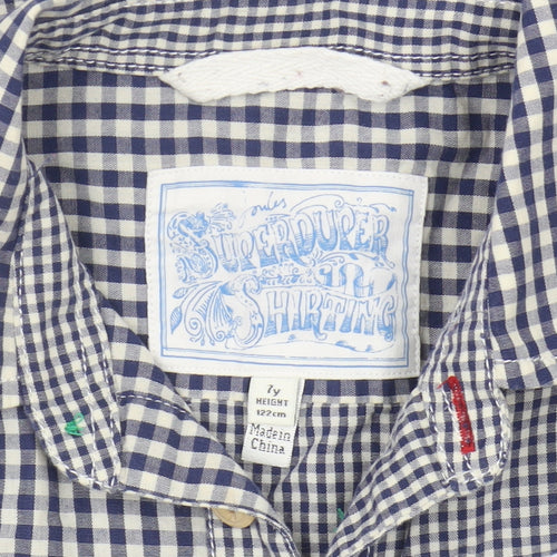 Joules Boys Blue Check Button-Up Shirt Size 7 Years