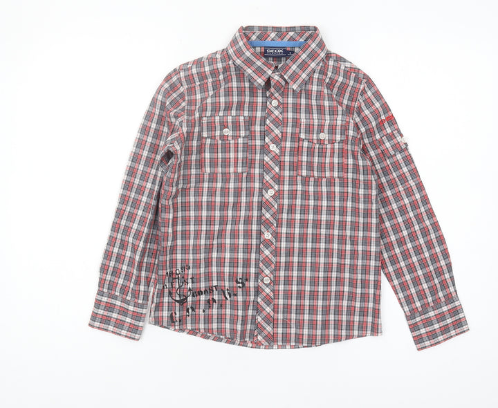 Geox Boys Red Plaid Button-Up Shirt, 8 Years, Casual