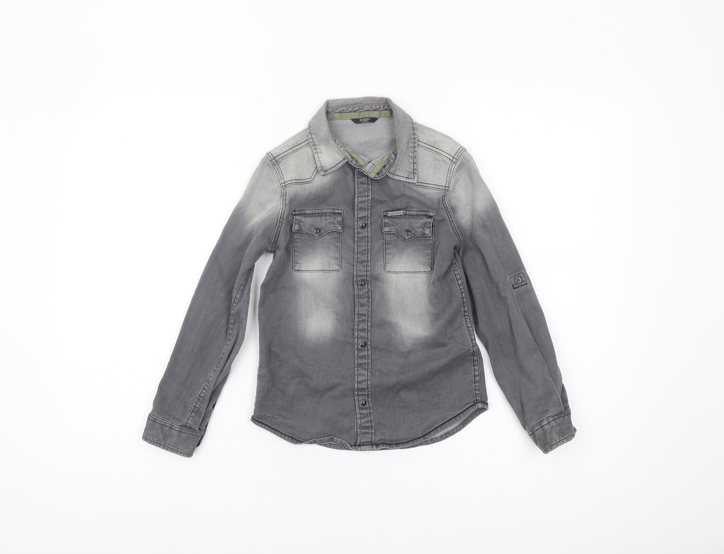 Guess Boys Grey Casual Logo Denim Shirt, Size 7 Years