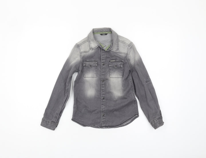 Guess Boys Grey Casual Logo Denim Shirt, Size 7 Years