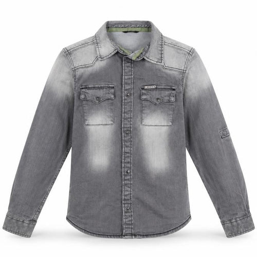 Guess Boys Grey Casual Logo Denim Shirt, Size 7 Years