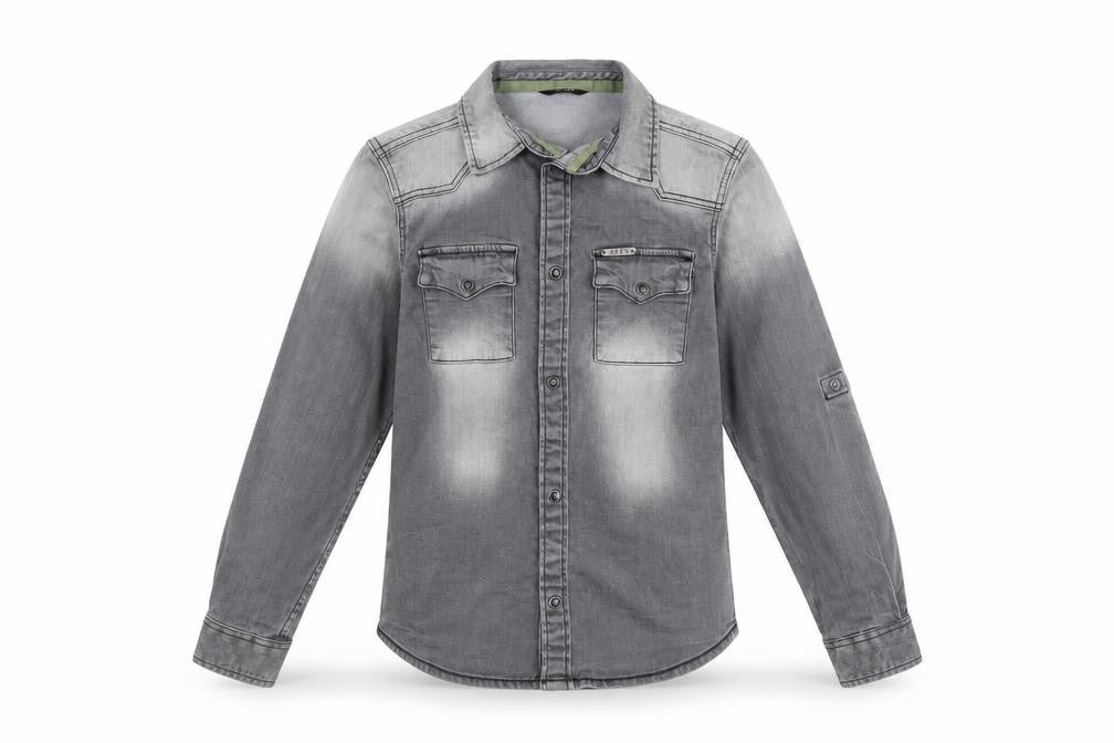 Guess Boys Grey Casual Logo Denim Shirt, Size 7 Years