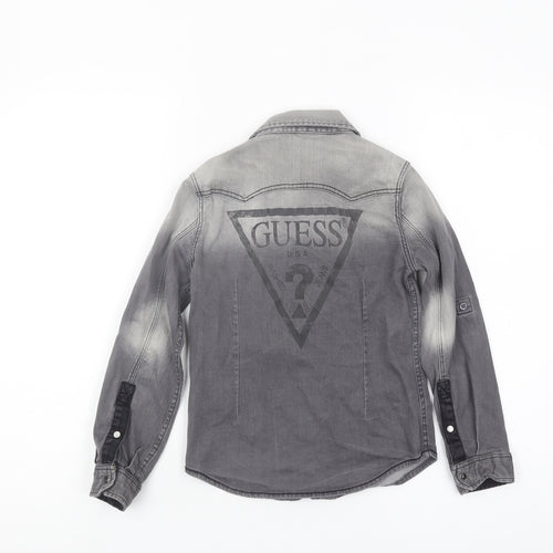 Guess Boys Grey Casual Logo Denim Shirt, Size 7 Years