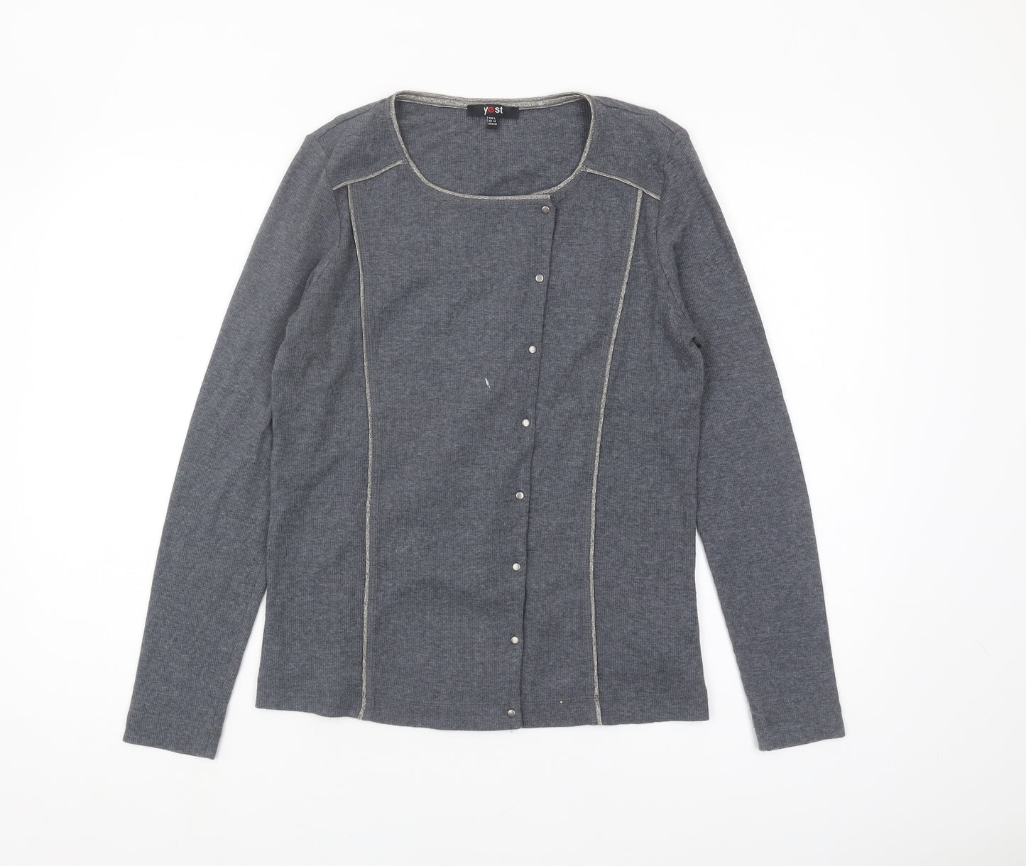 Yest Women's Grey Button-Up Long Sleeve Top Size 12