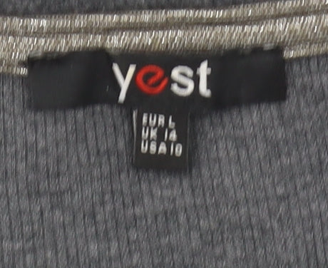 Yest Women's Grey Button-Up Long Sleeve Top Size 12