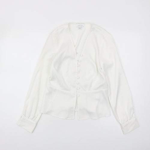 Topshop Women's White Satin Button Blouse UK 10