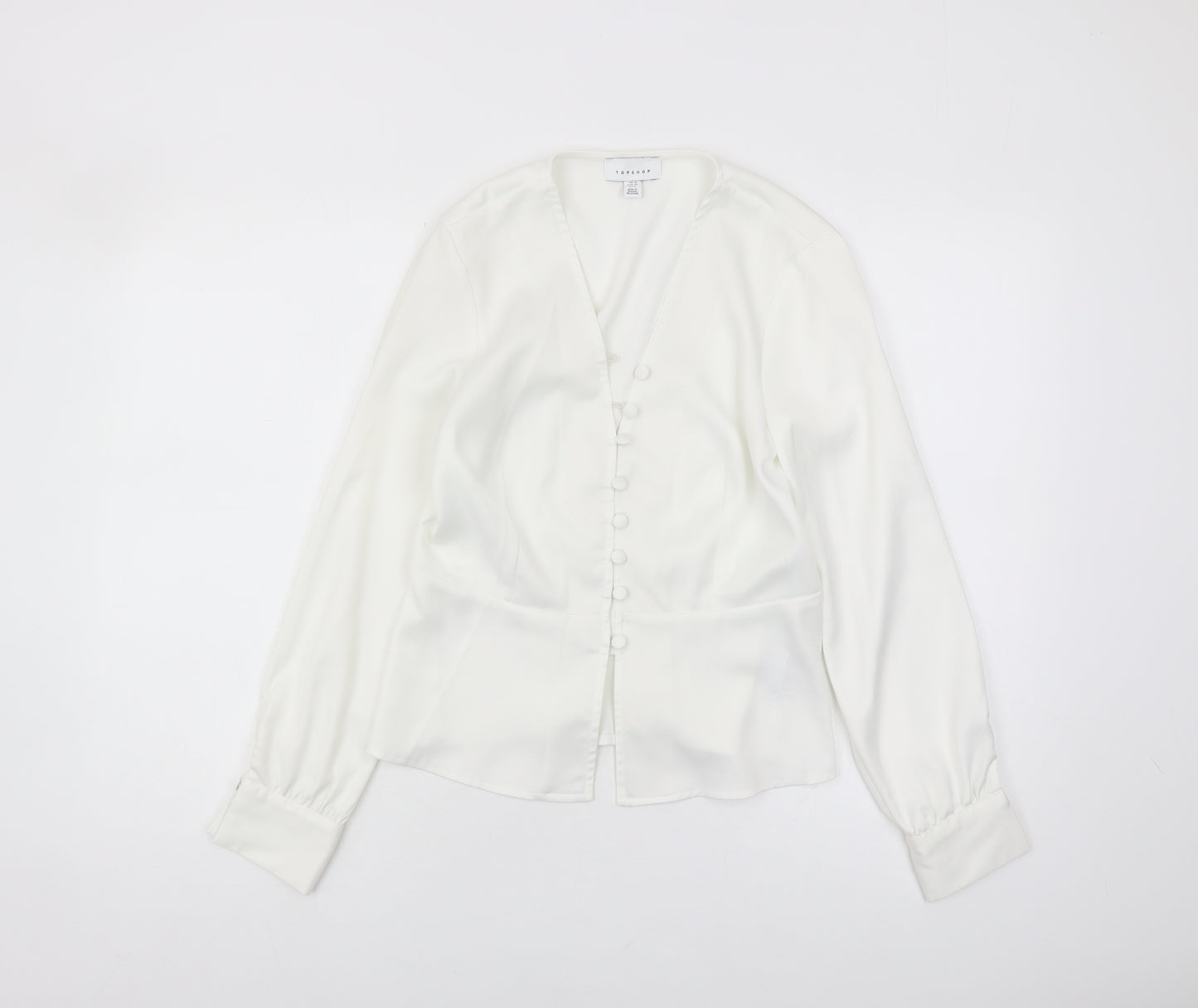 Topshop Women's White Satin Button Blouse UK 10