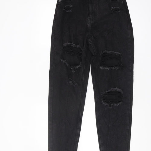PrettyLittleThing Black Mom Jeans UK 8 Distressed Style