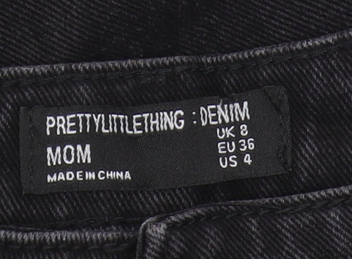 PrettyLittleThing Black Mom Jeans UK 8 Distressed Style