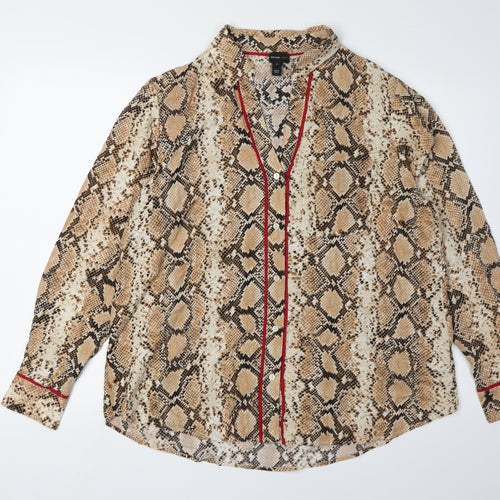 River Island Women Beige Animal Print Button-Up Shirt