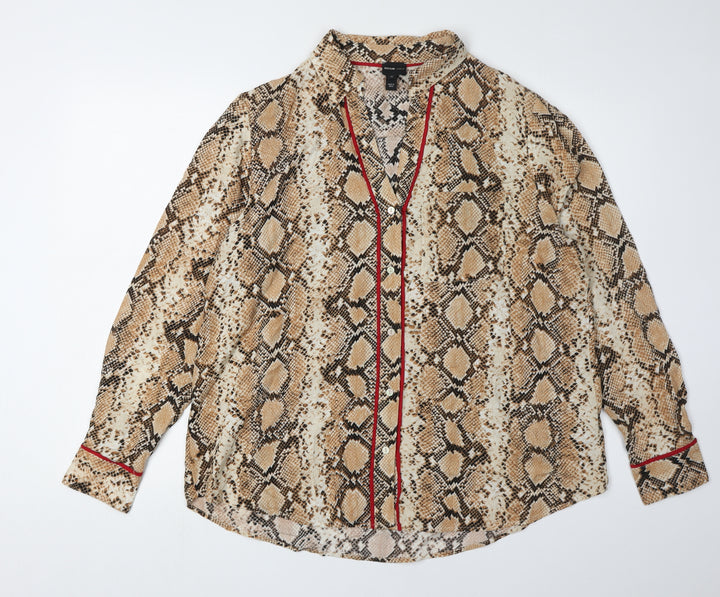 River Island Women Beige Animal Print Button-Up Shirt