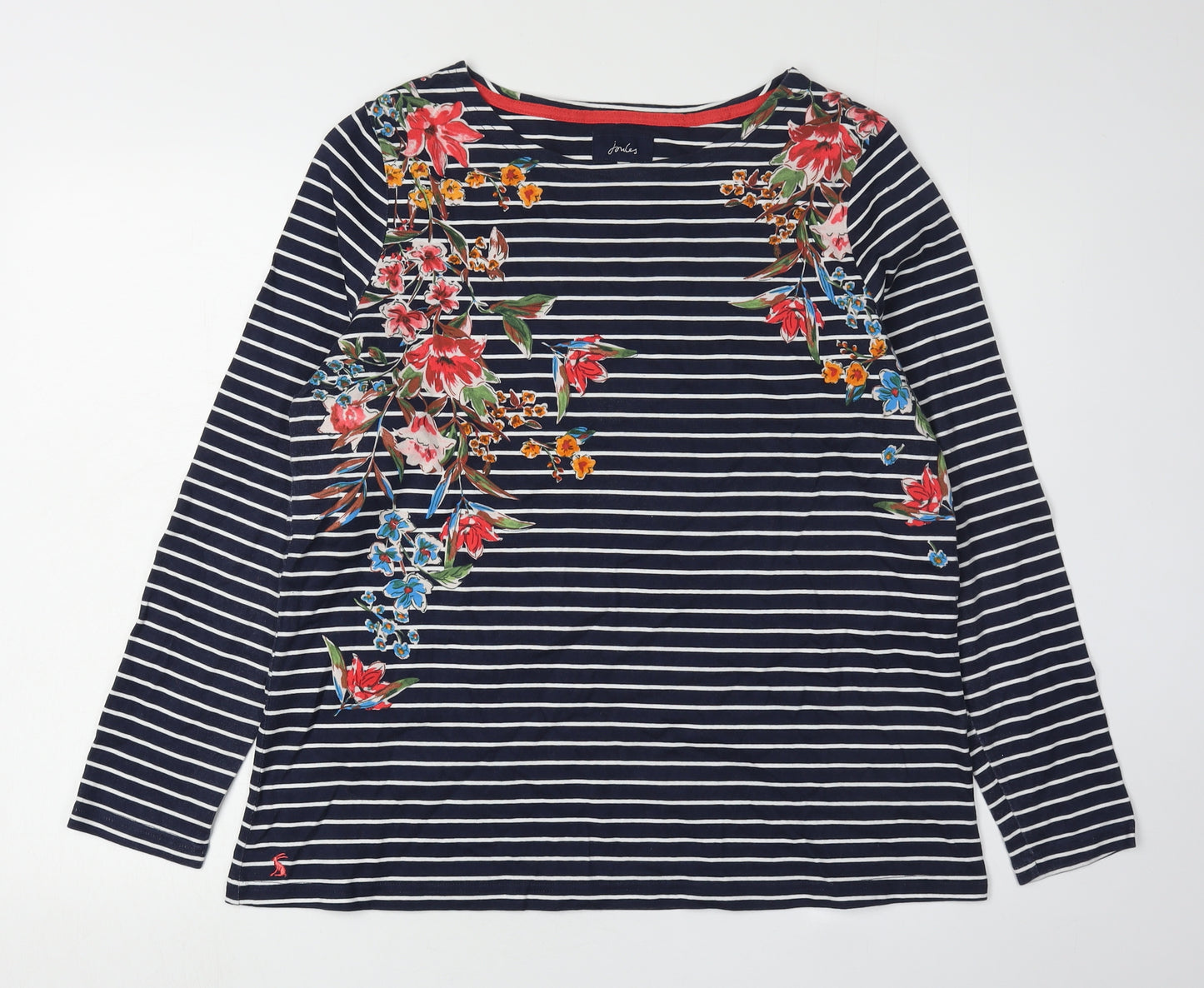 Joules Women's Floral Striped Cotton T-Shirt, Size 18