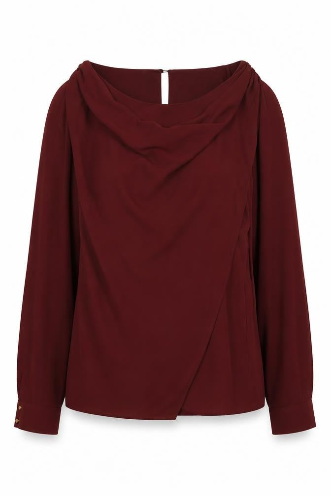 Front view of Oasis Women's Red Cowl Neck Blouse, size 10