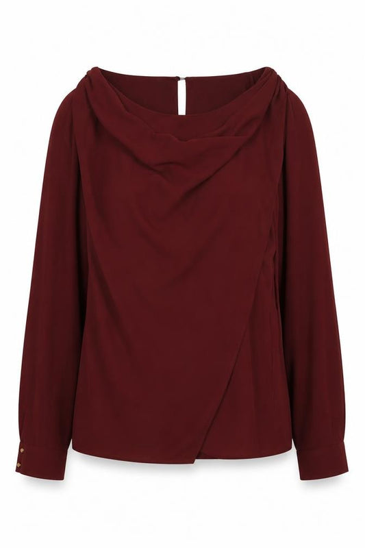 Front view of Oasis Women's Red Cowl Neck Blouse, size 10