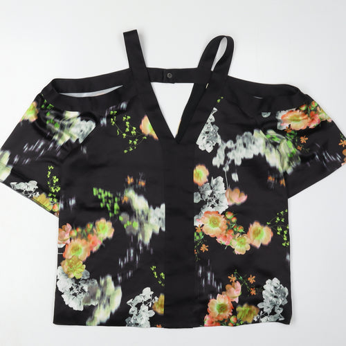 Whistles Women's Black Floral Blouse UK 10 V-Neck