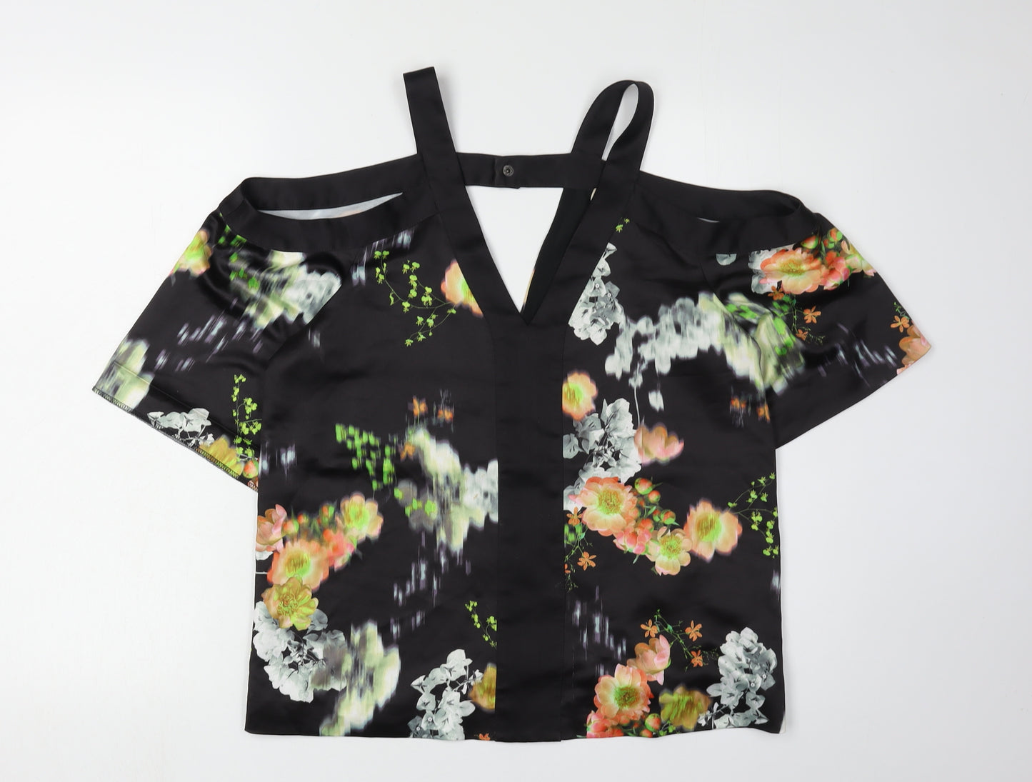 Whistles Women's Black Floral Blouse UK 10 V-Neck