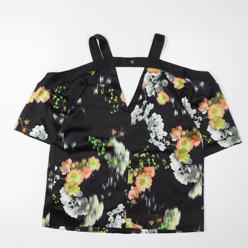 Whistles Women's Black Floral Blouse UK 10 V-Neck