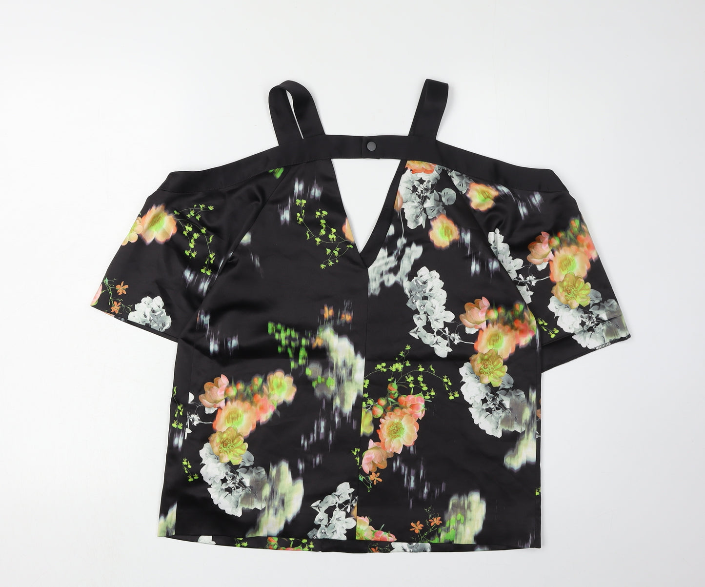 Whistles Women's Black Floral Blouse UK 10 V-Neck