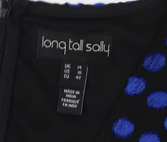 Long Tall Sally Polka Dot Dress Women Black Blue Size 14