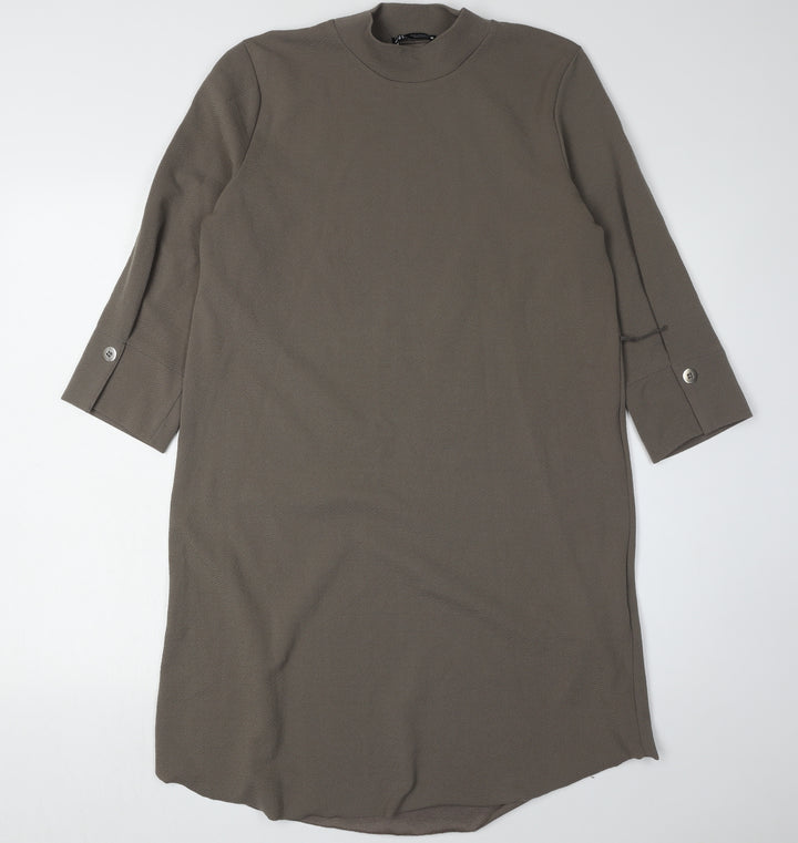 Zara Women's Brown 3/4 Sleeve Mock Neck Dress S