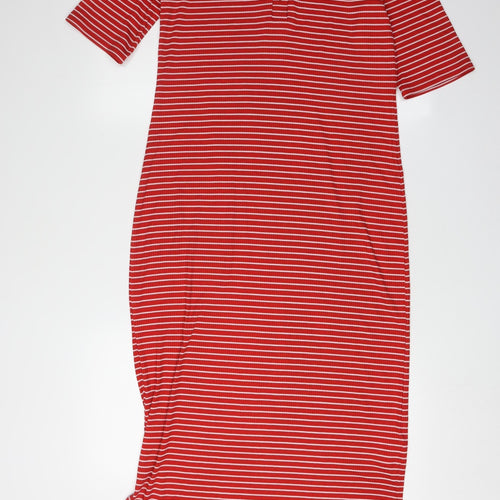 Next Women Red Striped Midi Shirt Dress Size 10T