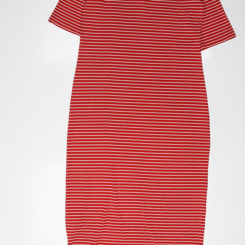 Next Women Red Striped Midi Shirt Dress Size 10T