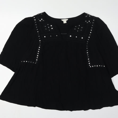 Monsoon Women's Black Studded V-Neck Blouse Size 16