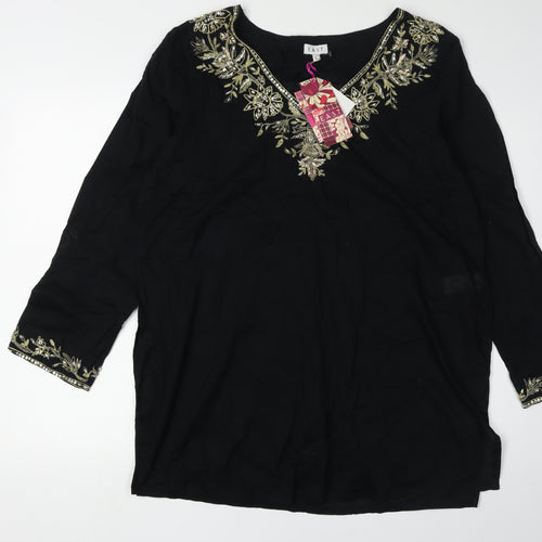 East Women's Embroidered Black 3/4 Sleeve Blouse L
