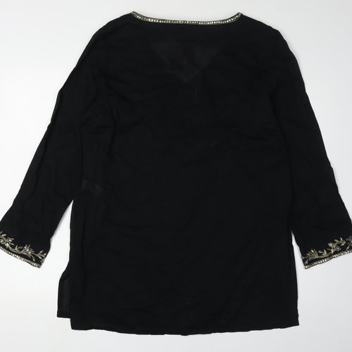 East Women's Embroidered Black 3/4 Sleeve Blouse L