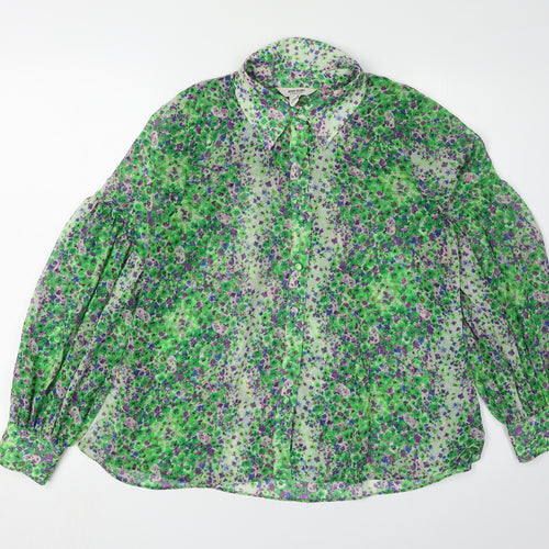 River Island Women's Green Floral Blouse, Size 8