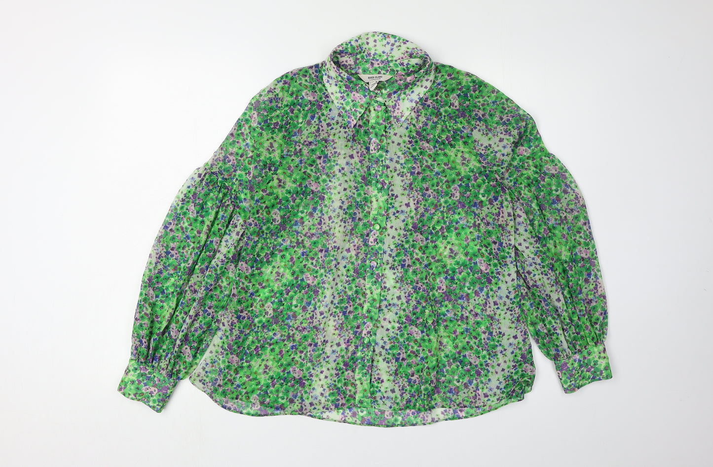 River Island Women's Green Floral Blouse, Size 8