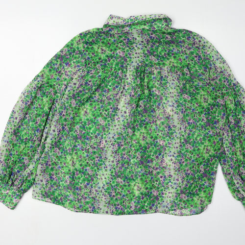 River Island Women's Green Floral Blouse, Size 8